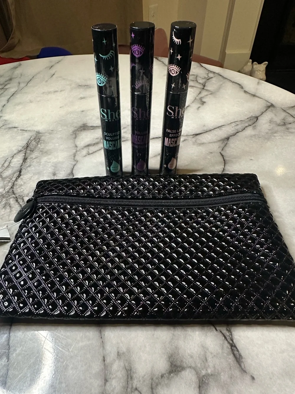 S.he Waterproof Mascara Trio - Black with black make up bag